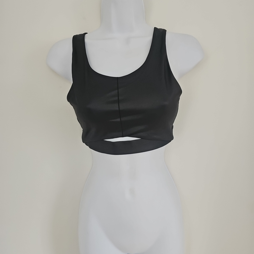 Victoria's Secret Victoria Sport Faux Vegan Leather Bra Size Small Black Cut-out